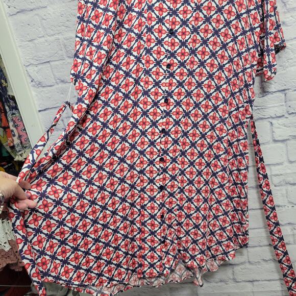 Curations Button Front Popover Dress Sz M Belted Retro Housewife Geometric Boho - Picture 4 of 9